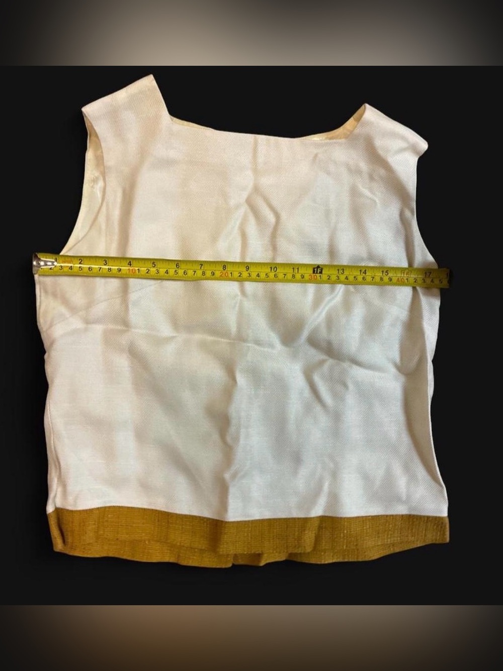 Women's White Sleeveless Top with Mustard Hem